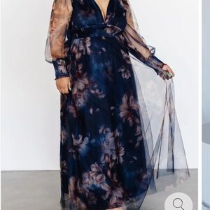 Baltic Born Midnight Blue and Blush Floral Gown